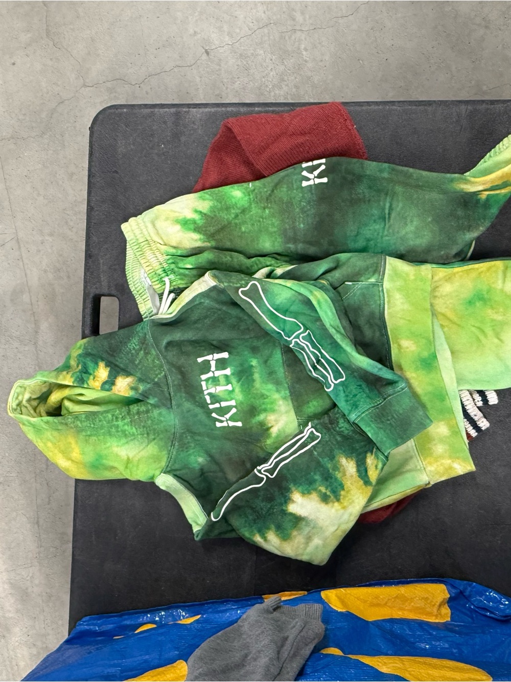 Kith Green and Yellow Tie-Dye sweatsuit with White Logo